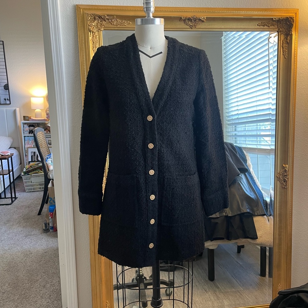 Black Button-Up Cardigan mini dress